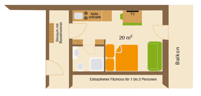 Plan der Flatlets (Extrazimmer) in Filzmoos.